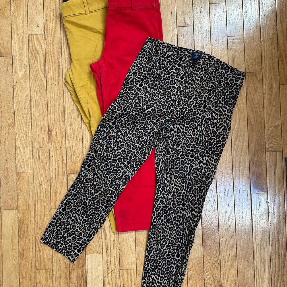 J Crew Winnie Pant Set - Red, Yellow, Leopard Print
